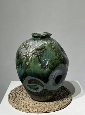 新中式创意水墨花纹n陶瓷哑光花瓶摆件样板间置物架民宿陶罐摆设