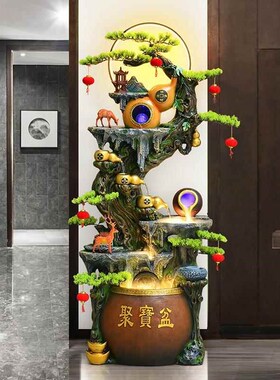 假山流水摆件循环l水喷泉招财客厅办公室风水轮生财聚宝盆落地摆