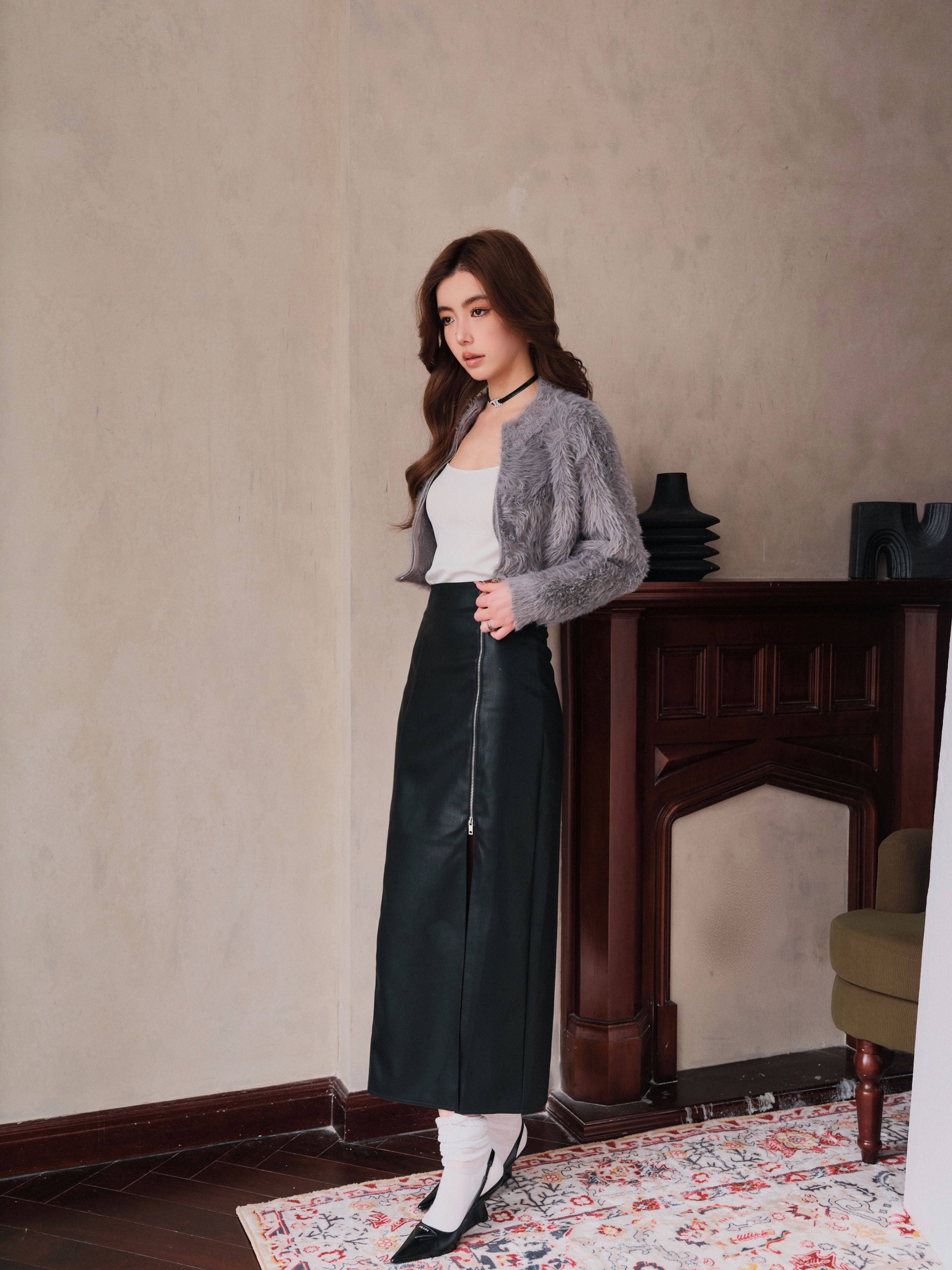 CHILL ZOEY气质H型显瘦皮裙包臀裙女中长款半身裙冬季新款S