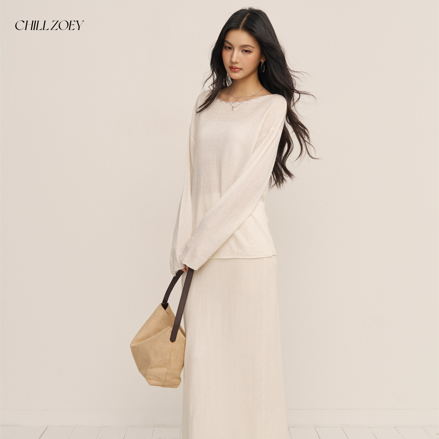 CHILL ZOEY玉桂融雪肌上衣时尚套装女秋冬新款半裙高级感两件套 - 图1