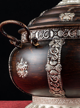 尼泊尔藏式八吉祥糌粑盒百宝果盘C银色客厅家用水果盘果碟复古摆