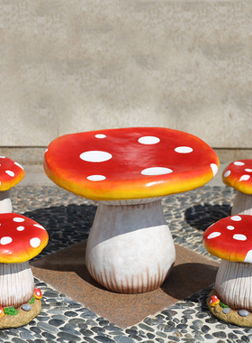 新品社区庭院花园幼儿园林景观雕塑装饰摆饰户外玻璃纤Y维蘑菇桌
