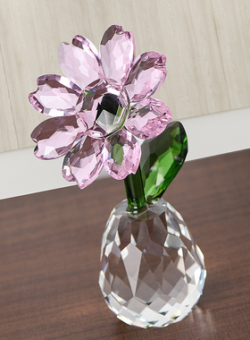 极速特价红黄粉水晶太阳花u摆件小花瓶家居客厅酒柜装饰品生日礼