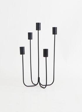 黑色烛台摆件金属现代北欧极简轻奢餐桌玄关柜壁炉样板房软装饰品