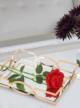 客厅家居摆件四方+花边托盘电镀I拉丝家居装饰品金属摆件