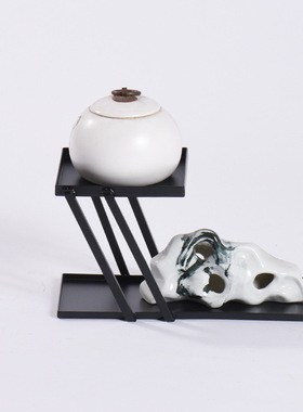 新中式创意铁艺金属收纳托盘装饰架摆件样板房客V厅几何软装饰品