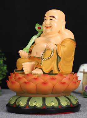 极速10寸金罗缎锦弥勒r佛笑佛坐莲花佛布袋佛中式招财家居桌面佛