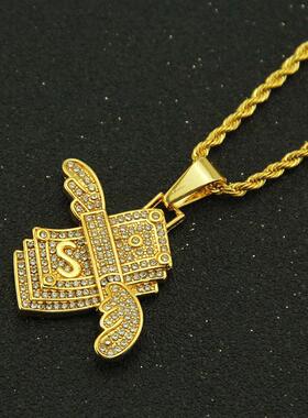 极速Hip Hop Diamond Angel Wings Dollar PendaOnt Necklace Nig