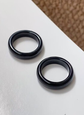 天然黑曜石尾戒小码轻奢小众黑色简约百搭黑色指环招财转运戒指