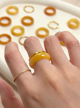 黄翡翠戒指女简约时尚高级感翡翠玉石戒圈指环