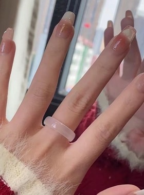 天然荔枝冻戒指女款冰种白月光指环时尚个性小众设计感高级轻奢