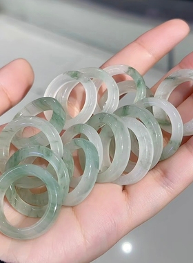 高冰天山翠戒指女款 冰飘绿花戒指素圈食指戒尾戒冰种玉石指环