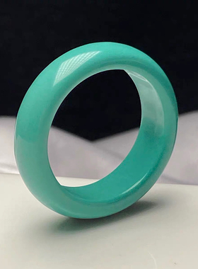 天然绿松石戒指大码男素圈玉石指环大气简约百搭文玩串跑环配饰