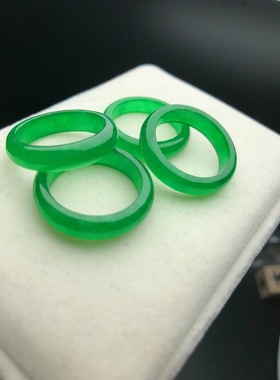 天然翡翠戒指女款冰飘绿花戒指素圈食指戒冰种玉石指环送女友礼物