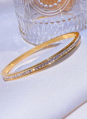 圆形镶钻钛钢手镯高级感手环ins小众设计简约冷淡风手饰韩版个性