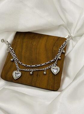 情侣手链 ins双层桃心复古宫廷风少女心冷淡风爱心韩国气质手饰品