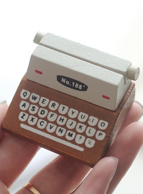 创意家居复古木质打字机造型留言夹办公桌面装饰摆件照片夹 2
