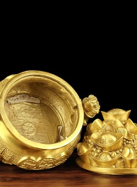 速发聚盆宝黄铜全铜 铜聚宝盆 铜金钱聚宝盆摆金 铜大象铜件蟾聚