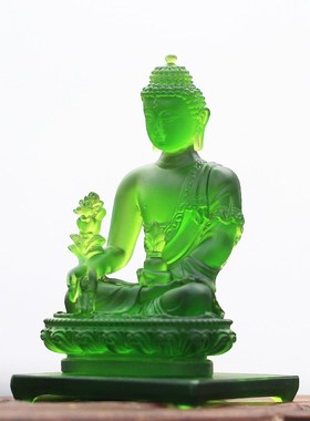 速发琉璃药师佛绿色佛像摆件居家客厅礼佛供放来奉光如摆佛