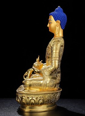 速发药师佛佛像摆尺西藏5宗居家供奉密寸7寸1件全鎏金药师琉璃光