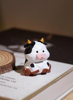 【精品版】丑牛手工木雕小摆件卡通可爱十二生肖系列装饰品礼物