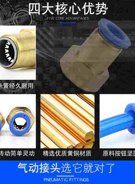 气动PCF8-02内丝内螺纹直通6-01内牙气管快插快速接头10-03/4-M5