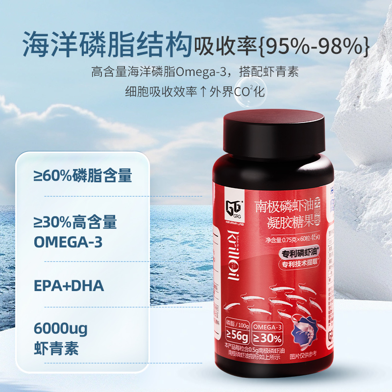 GT&G南极磷虾油纯60%海洋磷脂鱼油虾青素中老年Omega-3软胶囊60粒 - 图1