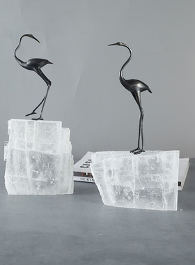 欧式轻奢b水晶仙鹤摆件现代简约样板间客厅电视柜酒店餐桌家居饰