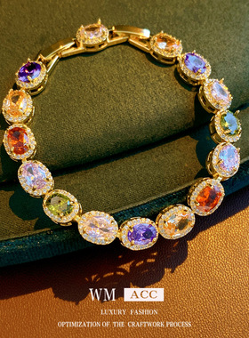 复古轻奢镶锆椭圆卡扣手链