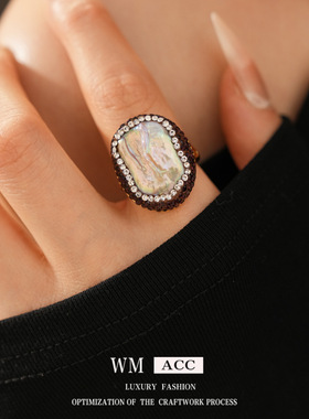 复古轻奢小众镶钻珍珠戒指女款