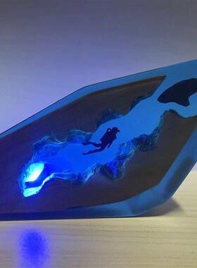 摆件树脂创意海洋潜m水员灯桌面实木夜礼物品家居鲸鱼饰品艺术工