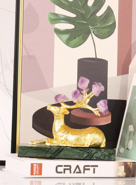 现代轻奢绿大g理石紫晶鹿印度摆件样客厅玄关电视柜酒柜家居装饰