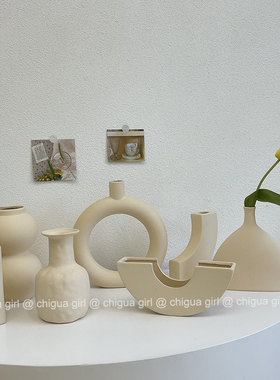 新品北欧风侘寂风ins风简约y磨砂陶瓷花瓶干花玄关摆件民宿家居装