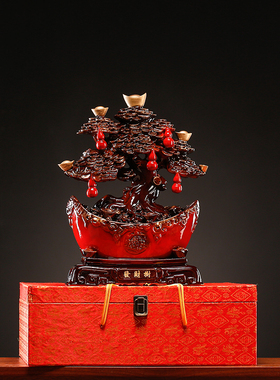 极速陶瓷发财树聚宝盆招财摆件A办公室桌面客厅橱柜装饰品店铺开