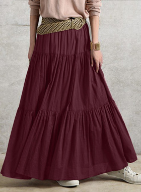极速Autumn Summer Long Skirts Vintage Womens RuffleXs Skirt