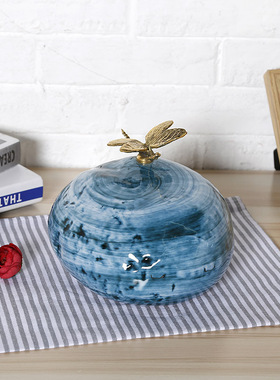 极速景德镇d陶瓷摆件创意仿真石头工艺礼品摆饰蝴蝶手工家居装饰