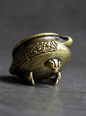 极速实心纯黄铜办公桌面小摆件香炉香摆插K香古铜工艺品礼品手把