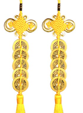 新品五帝钱门对门挂件六帝黄x线串的五帝钱九串黄色纯黄铜黄色铜