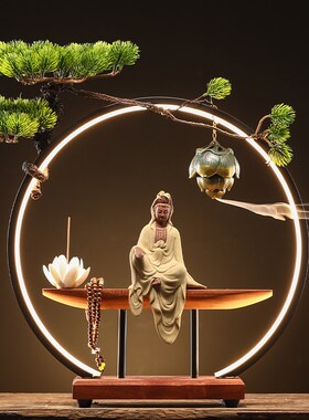 新品新中式摆件i灯圈玄关客厅家居倒流香装饰品创意禅意菩萨观音