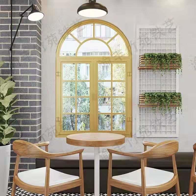 欧式铁艺窗户客厅餐厅玄关隔断透光圆弧形窗户防盗窗能打开假窗户