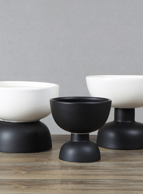 创意黑白双色拼接陶瓷软装摆件  北H欧风家居样板房摆设工艺品