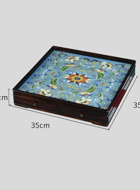 天纵老挝大红酸枝双抽嵌景泰蓝文A盘红木桌面收纳盘非遗复古都承