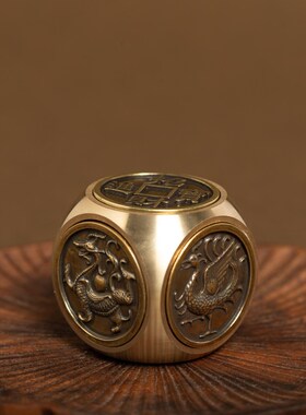 黄铜六面转纯黄铜赚钱手把件六面转解压旋转小摆件时W来运转男士