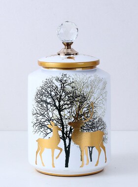 描金高档陶瓷装饰罐欧式家居陶瓷摆件样板间V玄关客厅摆饰