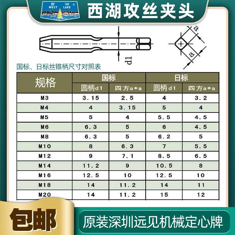 西湖攻丝机SWJ-16K SWJ-20快换攻丝夹头丝锥夹套深圳远见定心牌-图2