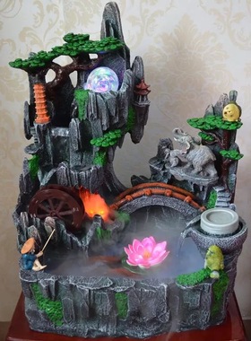 客厅鱼缸桌面假山流水喷泉风水轮落地办公室M内招财加湿器盆景摆