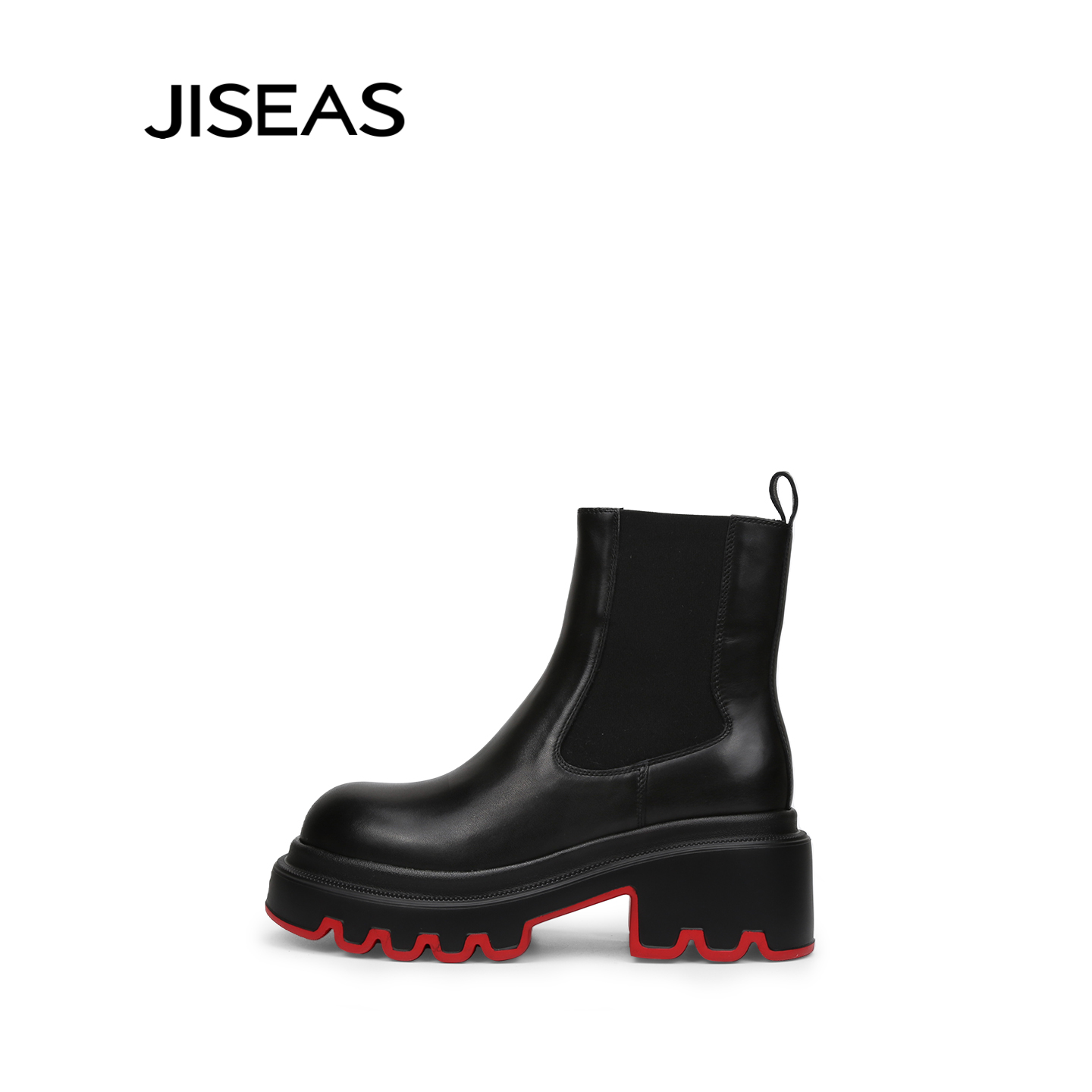 JISEAS2025年秋冬季新款设计师款马丁靴女切尔西加绒红底厚底短靴 - 图0