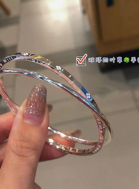 s999纯银手镯女实心闭口手环镯子三生三世平安锁莫比乌斯铜钱厂家