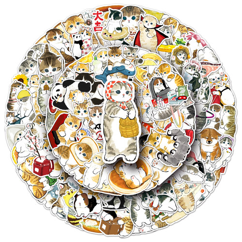 100张手绘小猫咪ins风贴纸可爱动物涂鸦少女心咕卡手帐装饰防水电脑桌面冰箱水杯滑板车相册iPad头盔汽车贴画 - 图0