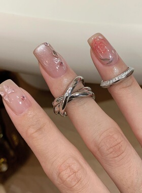 银三环|s925纯银中古风多层戒指感简约复古轻奢叠戴镶钻食指戒圈